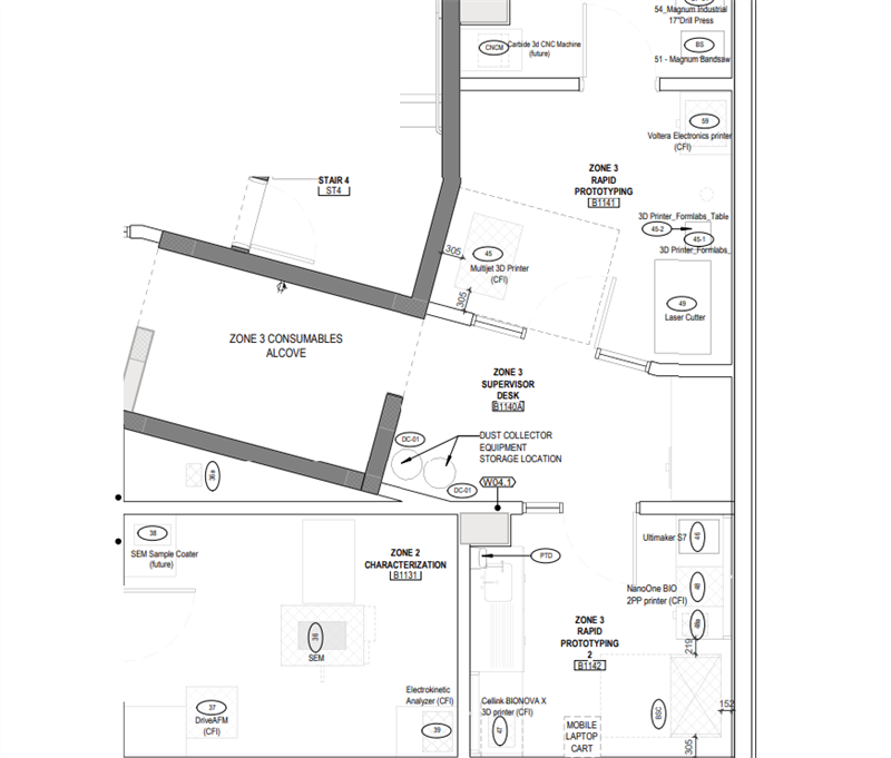 Cleanroom layout diagram for the Conconi Family Biodevice Foundry